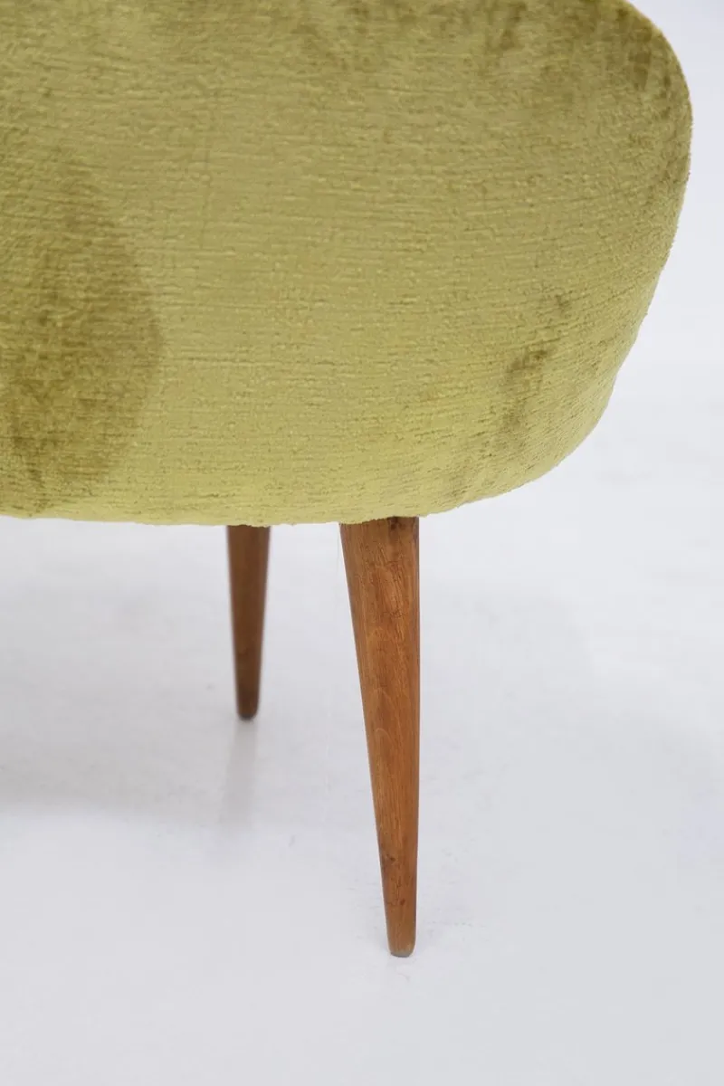 New Pamono Small Vintage Wooden Armchairs & Pouf in Purple and Green Velvet, Set of 3