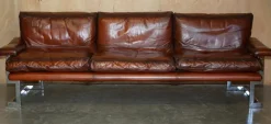 Pamono Sofa and Armchair Suite in Leather and Chrome, Set of 4><noscript><img width=
