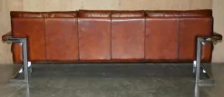 Pamono Sofa and Armchair Suite in Leather and Chrome, Set of 4><noscript><img width=