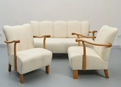 Pamono Sofa and Armchairs by Jindrich Halabala, 1930s, Set of 3> Living Room Sets