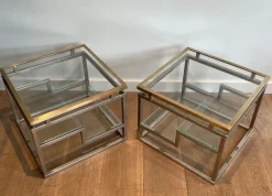 New Pamono Sofa End Tables in Chrome, Brass and Glass, 1970s, Set of 2