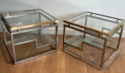 New Pamono Sofa End Tables in Chrome, Brass and Glass, 1970s, Set of 2