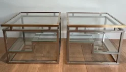 New Pamono Sofa End Tables in Chrome, Brass and Glass, 1970s, Set of 2