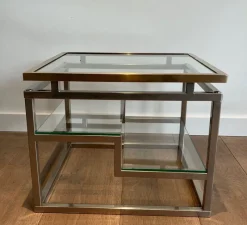 New Pamono Sofa End Tables in Chrome, Brass and Glass, 1970s, Set of 2