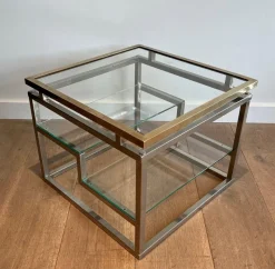 New Pamono Sofa End Tables in Chrome, Brass and Glass, 1970s, Set of 2