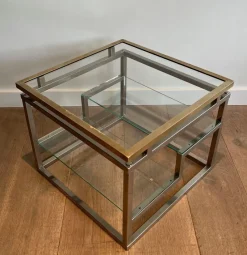 New Pamono Sofa End Tables in Chrome, Brass and Glass, 1970s, Set of 2