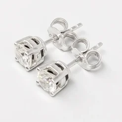 Pamono Solitaire Earrings in White Gold with Diamonds, Set of 2