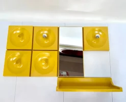 New Pamono Space Age Illuminated Quadro Modular Wall Panel Coat Rack System with Mirror and Console by Jürgen Lange for Schönbuch, West Germany, 1960s, Set of 7
