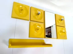 New Pamono Space Age Illuminated Quadro Modular Wall Panel Coat Rack System with Mirror and Console by Jürgen Lange for Schönbuch, West Germany, 1960s, Set of 7