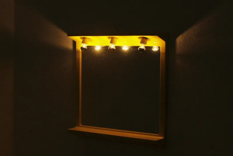 Pamono Space Age Illuminated Yellow Wall Mirror by Makio Hasuike, Italy, 1980s> Mirrors