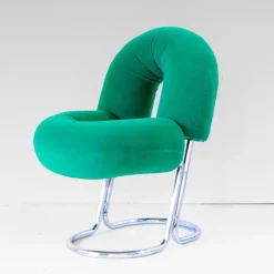 Outlet Pamono Space Age Italian Modern Desk Chair in Green Velvet and Chromed Metal, 1970s