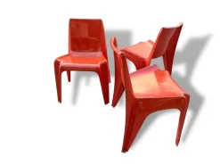 Hot Pamono Space Age Light Red Chairs by Helmut Bätzner for Bofinger, Set of 3