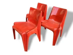 Hot Pamono Space Age Light Red Chairs by Helmut Bätzner for Bofinger, Set of 3