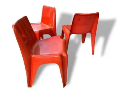 Hot Pamono Space Age Light Red Chairs by Helmut Bätzner for Bofinger, Set of 3
