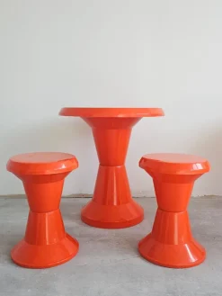 Discount Pamono Space Age Patio Set in Orange Plastic, 1970s, Set of 3