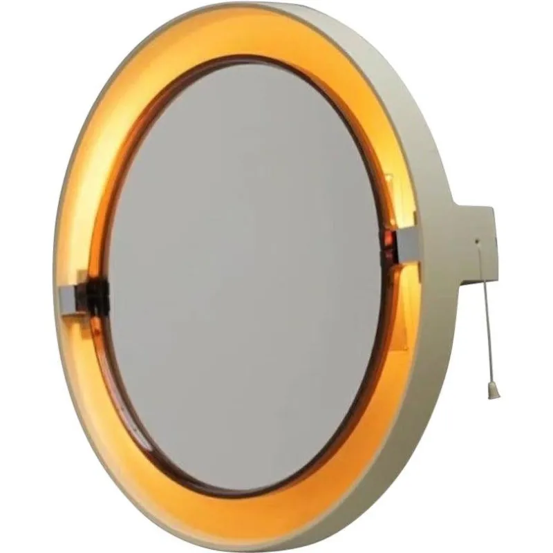 Outlet Pamono Space Age Round Mirror with Lighting Model A41 from Allibert, 1970s