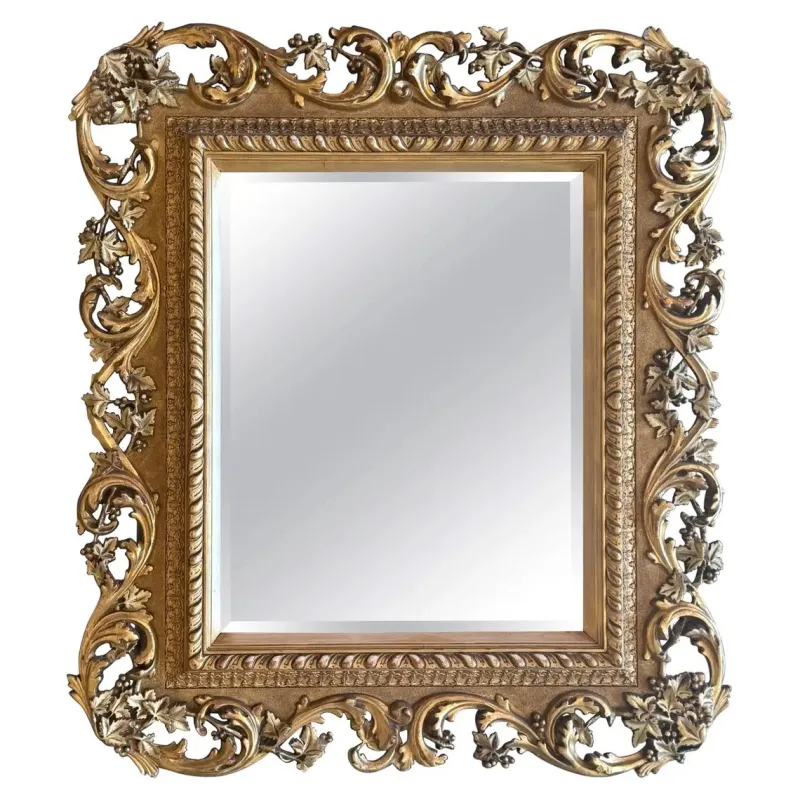 Pamono Spanish Baroque Style Carved Gilded Walnut Ormolu Mirror, 1890s> Mirrors