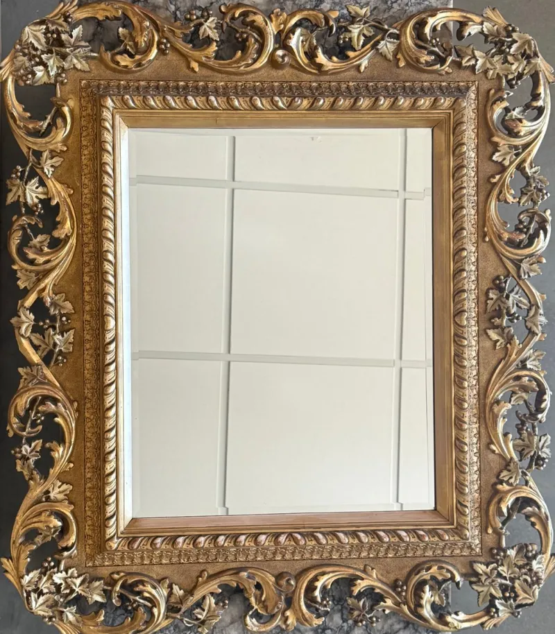 Pamono Spanish Baroque Style Carved Gilded Walnut Ormolu Mirror, 1890s> Mirrors