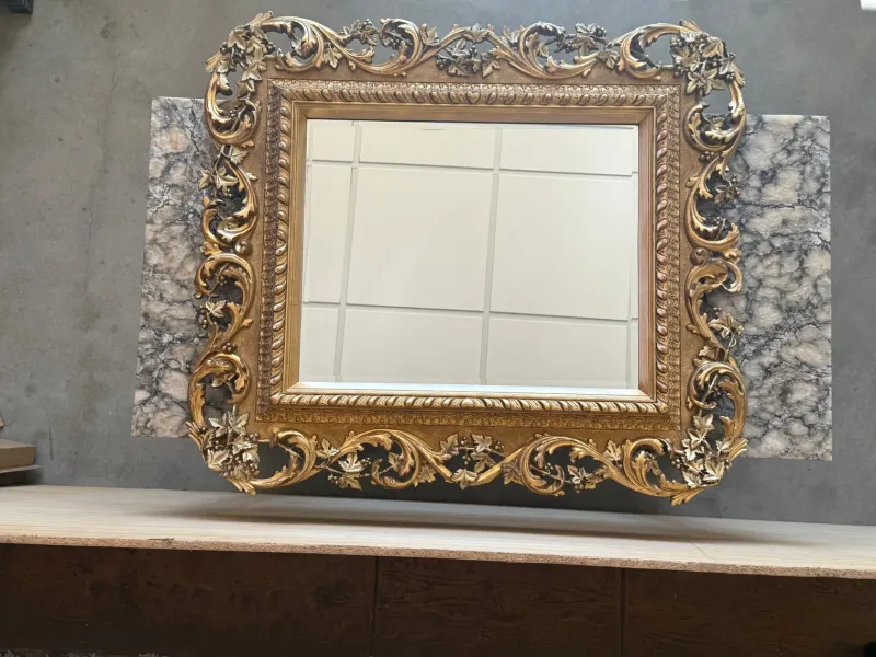 Pamono Spanish Baroque Style Carved Gilded Walnut Ormolu Mirror, 1890s> Mirrors