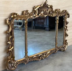 Hot Pamono Spanish Baroque Style Horizontal Carved Gilded Walnut Ormolu Mirror, 1900s