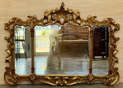 Hot Pamono Spanish Baroque Style Horizontal Carved Gilded Walnut Ormolu Mirror, 1900s