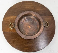 Pamono Spanish Basque Oak & Copper Brazier or Planter, 19th Century><noscript><img width=