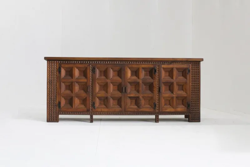 New Pamono Spanish Brutalist Sideboard in Walnut, 1960s