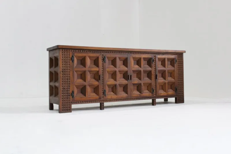 New Pamono Spanish Brutalist Sideboard in Walnut, 1960s