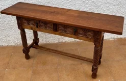 Pamono Spanish Castilian Console with Drawers and Turned Legs, 1890s><noscript><img width=