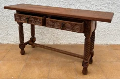 Pamono Spanish Castilian Console with Drawers and Turned Legs, 1890s><noscript><img width=