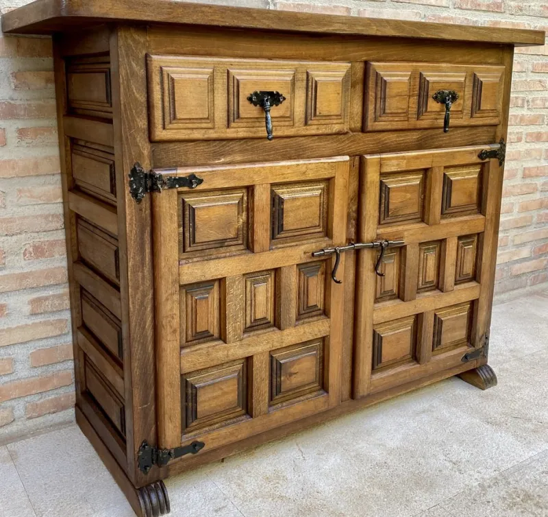 Hot Pamono Spanish Catalan Carved Walnut Chest of Drawers, Highboy or Console, 1920s