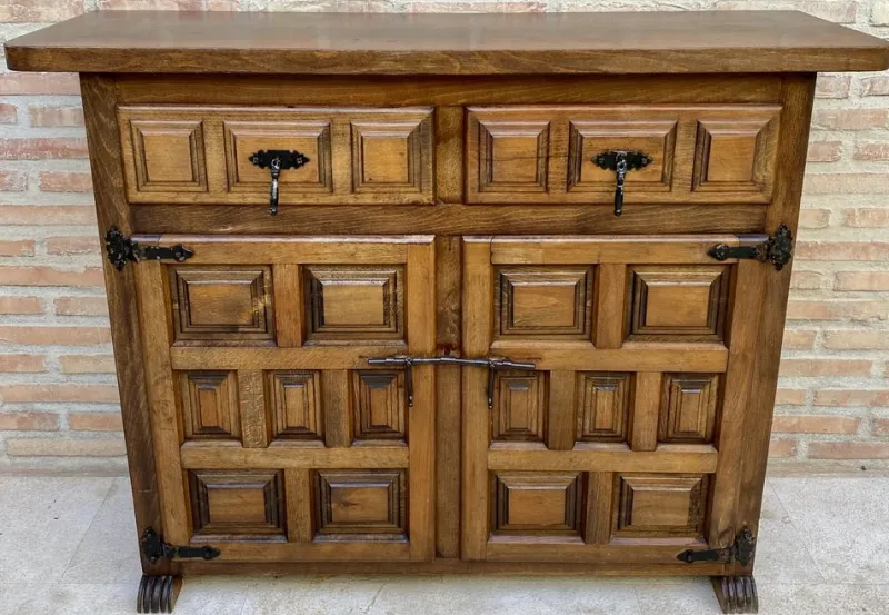 Hot Pamono Spanish Catalan Carved Walnut Chest of Drawers, Highboy or Console, 1920s