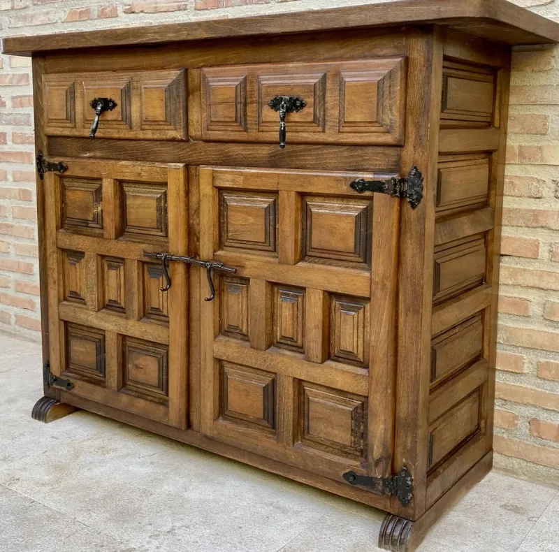 Hot Pamono Spanish Catalan Carved Walnut Chest of Drawers, Highboy or Console, 1920s