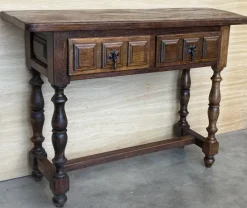 Discount Pamono Spanish Console Table with Carved Drawers, 1940s