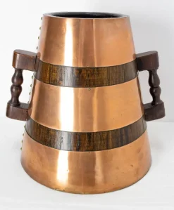 New Pamono Spanish Copper and Oak Herrade Basque Water Holder, 1960s