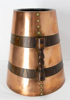 New Pamono Spanish Copper and Oak Herrade Basque Water Holder, 1960s