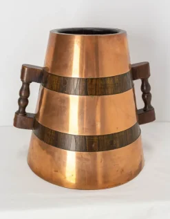 New Pamono Spanish Copper and Oak Herrade Basque Water Holder, 1960s