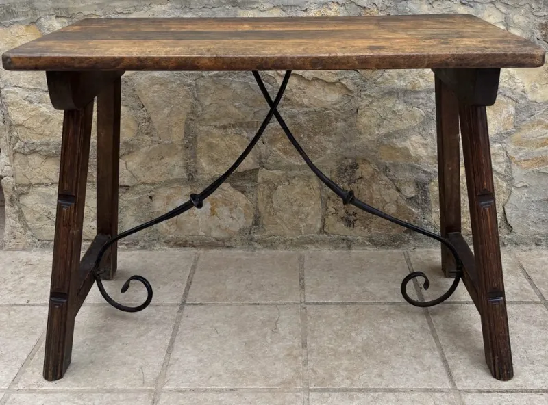 Outlet Pamono Spanish Refectory Table and Iron Stretcher, 18th Century