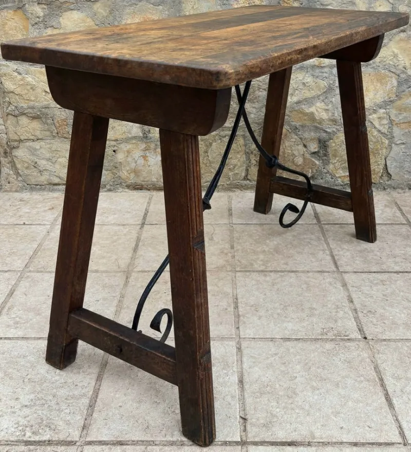 Outlet Pamono Spanish Refectory Table and Iron Stretcher, 18th Century