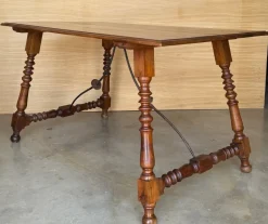 Sale Pamono Spanish Side Table with Carved Turned Legs and Double Stretcher, 1890s