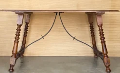Sale Pamono Spanish Side Table with Carved Turned Legs and Double Stretcher, 1890s
