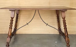 Sale Pamono Spanish Side Table with Carved Turned Legs and Double Stretcher, 1890s