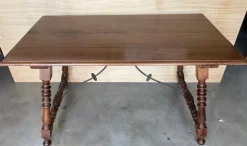Sale Pamono Spanish Side Table with Carved Turned Legs and Double Stretcher, 1890s