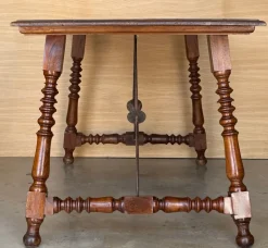 Sale Pamono Spanish Side Table with Carved Turned Legs and Double Stretcher, 1890s