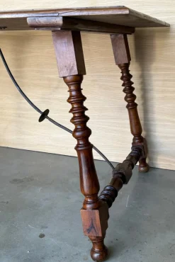 Sale Pamono Spanish Side Table with Carved Turned Legs and Double Stretcher, 1890s