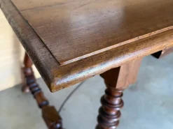 Sale Pamono Spanish Side Table with Carved Turned Legs and Double Stretcher, 1890s