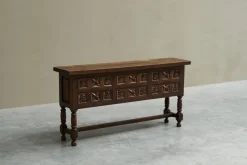 Pamono Spanish Style Sideboard in Hand Carved Walnut and Wrought Iron, 1940s