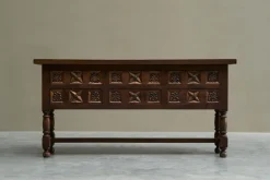 Pamono Spanish Style Sideboard in Hand Carved Walnut and Wrought Iron, 1940s