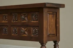 Pamono Spanish Style Sideboard in Hand Carved Walnut and Wrought Iron, 1940s
