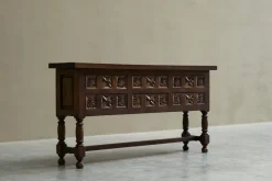Pamono Spanish Style Sideboard in Hand Carved Walnut and Wrought Iron, 1940s